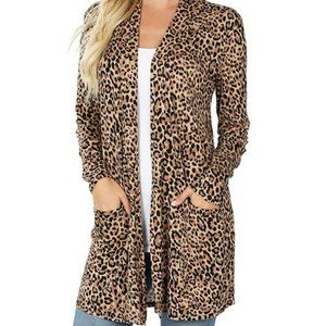Zenana Leopard Print Pocket Cardigan Large.EUC. Lightweight.